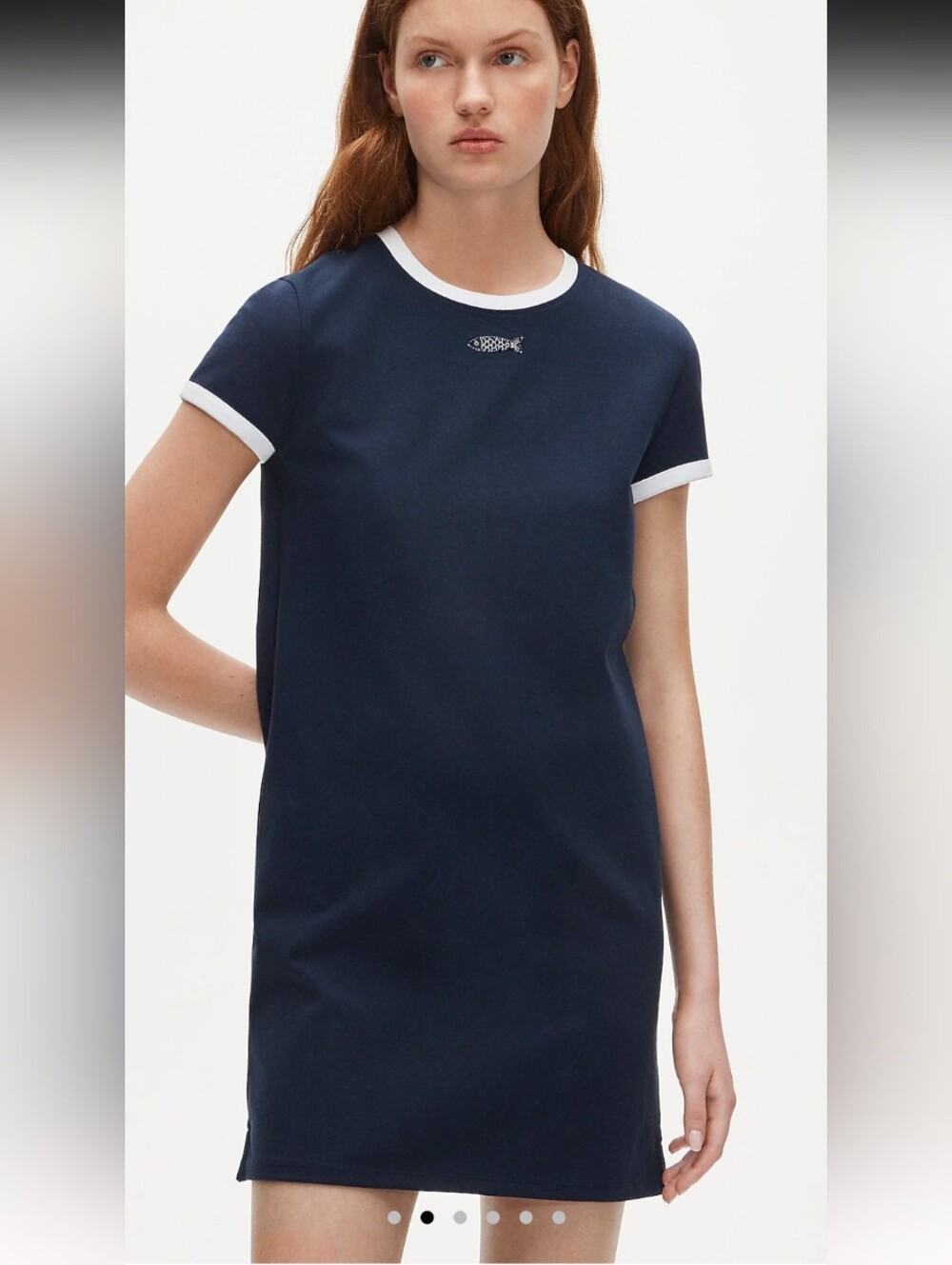 J Crew Vintage jersey embroidered ringer T-shirt dress With Beaded Fish CV624
